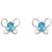 Load image into Gallery viewer, Sterling Silver 4x3 mm Oval March Youth Butterfly Birthstone Earrings

