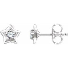 Load image into Gallery viewer, Sterling Silver 3 mm Round April Youth Star Birthstone Earrings
