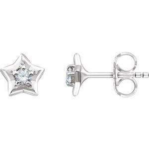 Sterling Silver 3 mm Round April Youth Star Birthstone Earrings