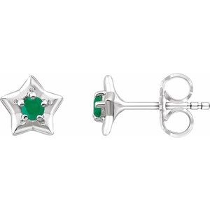 Sterling Silver 3 mm Round May Youth Star Birthstone Earrings