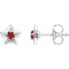 Load image into Gallery viewer, Sterling Silver 3 mm Round July Youth Star Birthstone Earrings
