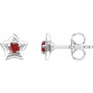 Sterling Silver 3 mm Round July Youth Star Birthstone Earrings