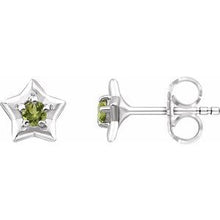 Load image into Gallery viewer, Sterling Silver 3 mm Round August Youth Star Birthstone Earrings
