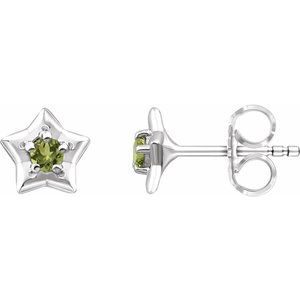 Sterling Silver 3 mm Round August Youth Star Birthstone Earrings