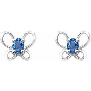 Sterling Silver 4x3 mm Oval December Youth Butterfly Birthstone Earrings