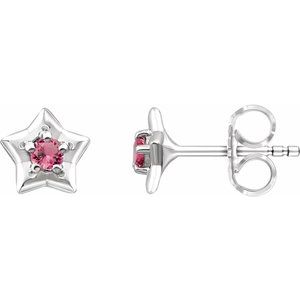 Sterling Silver 3 mm Round October Youth Star Birthstone Earrings