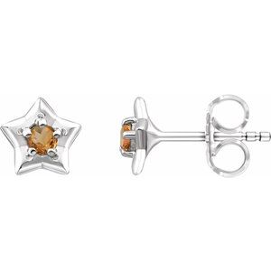 Sterling Silver 3 mm Round November Youth Star Birthstone Earrings