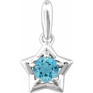 Sterling Silver 3 mm Round March Youth Star Birthstone Pendant