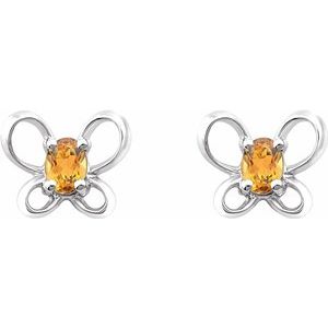 Sterling Silver 4x3 mm Oval November Youth Butterfly Birthstone Earrings