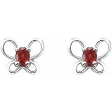 Load image into Gallery viewer, Sterling Silver 4x3 mm Oval January Youth Butterfly Birthstone Earrings
