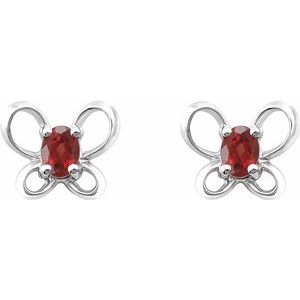 Sterling Silver 4x3 mm Oval January Youth Butterfly Birthstone Earrings