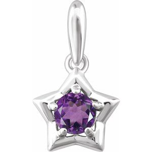 Sterling Silver 3 mm Round February Youth Star Birthstone Pendant