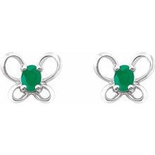 Load image into Gallery viewer, Sterling Silver 4x3 mm Oval May Youth Butterfly Birthstone Earrings
