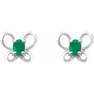 Sterling Silver 4x3 mm Oval May Youth Butterfly Birthstone Earrings
