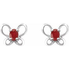 Load image into Gallery viewer, Sterling Silver 4x3 mm Oval July Youth Butterfly Birthstone Earrings
