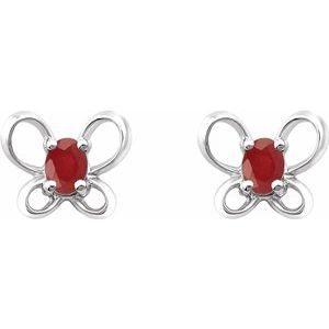 Sterling Silver 4x3 mm Oval July Youth Butterfly Birthstone Earrings
