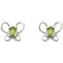 Load image into Gallery viewer, Sterling Silver 4x3 mm Oval August Youth Butterfly Birthstone Earrings
