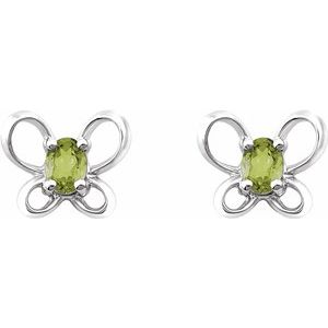 Sterling Silver 4x3 mm Oval August Youth Butterfly Birthstone Earrings