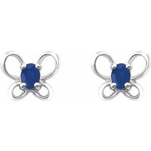 Sterling Silver 4x3 mm Oval September Youth Butterfly Birthstone Earrings