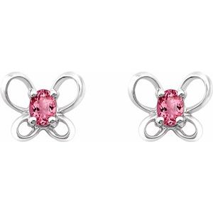Sterling Silver 4x3 mm Oval October Youth Butterfly Birthstone Earrings