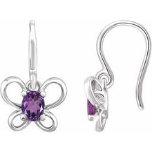 Charger l&#39;image dans la galerie, Sterling Silver 4x3 mm Oval February Youth Butterfly Birthstone Earrings
