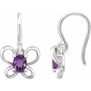 Sterling Silver 4x3 mm Oval February Youth Butterfly Birthstone Earrings