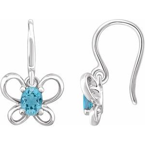 Sterling Silver 4x3 mm Oval March Youth Butterfly Birthstone Earrings