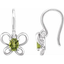 Charger l&#39;image dans la galerie, Sterling Silver 4x3 mm Oval August Youth Butterfly Birthstone Earrings
