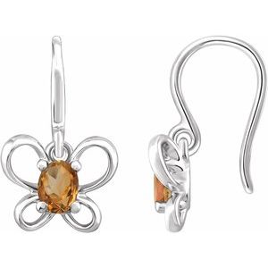 Sterling Silver 4x3 mm Oval November Youth Butterfly Birthstone Earrings