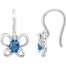 Load image into Gallery viewer, Sterling Silver 4x3 mm Oval December Youth Butterfly Birthstone Earrings
