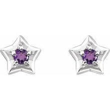Load image into Gallery viewer, Sterling Silver 3 mm Round February Youth Star Birthstone Earrings
