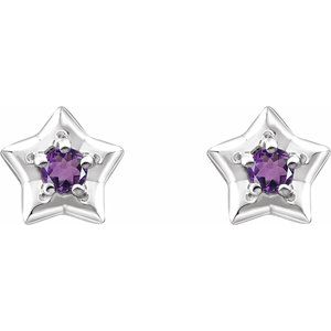 Sterling Silver 3 mm Round February Youth Star Birthstone Earrings