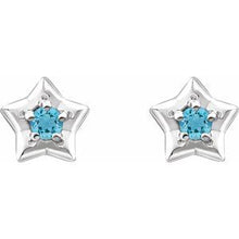 Load image into Gallery viewer, Sterling Silver 3 mm Round March Youth Star Birthstone Earrings
