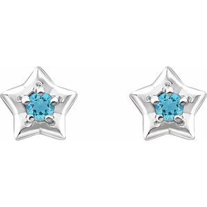 Sterling Silver 3 mm Round March Youth Star Birthstone Earrings