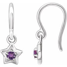 Load image into Gallery viewer, Sterling Silver 3 mm Round February Youth Star Birthstone Earrings
