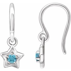 Sterling Silver 3 mm Round March Youth Star Birthstone Earrings