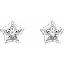 Load image into Gallery viewer, Sterling Silver 3 mm Round April Youth Star Birthstone Earrings
