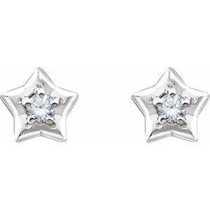Sterling Silver 3 mm Round April Youth Star Birthstone Earrings