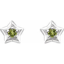 Load image into Gallery viewer, Sterling Silver 3 mm Round August Youth Star Birthstone Earrings
