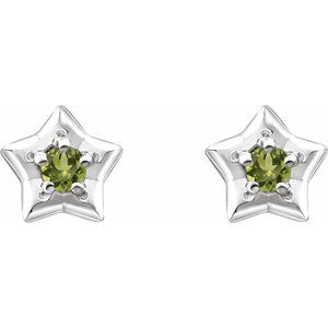 Sterling Silver 3 mm Round August Youth Star Birthstone Earrings