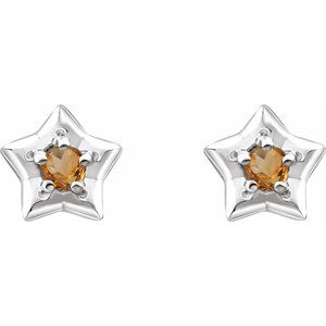 Sterling Silver 3 mm Round November Youth Star Birthstone Earrings