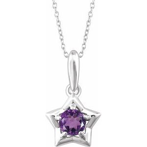 Sterling Silver 3 mm Round February Youth Star Birthstone 15