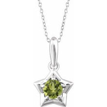 Load image into Gallery viewer, Sterling Silver 3 mm Round August Youth Star Birthstone 15&quot; Necklace
