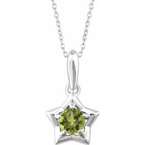 Sterling Silver 3 mm Round August Youth Star Birthstone 15