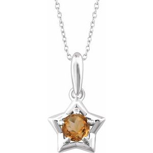 Sterling Silver 3 mm Round November Youth Star Birthstone 15