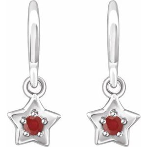Sterling Silver 3 mm Round July Youth Star Birthstone Earrings