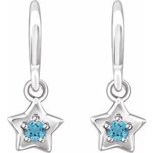 Sterling Silver 3 mm Round March Youth Star Birthstone Earrings