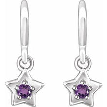Load image into Gallery viewer, Sterling Silver 3 mm Round February Youth Star Birthstone Earrings
