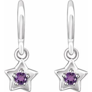 Sterling Silver 3 mm Round February Youth Star Birthstone Earrings