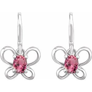 Sterling Silver 4x3 mm Oval October Youth Butterfly Birthstone Earrings